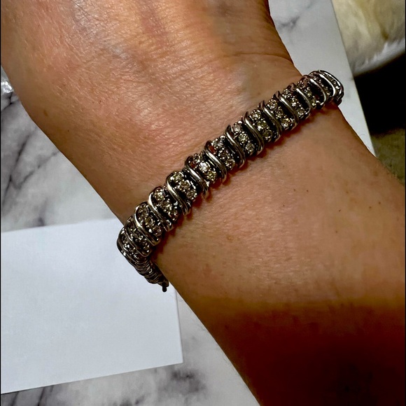 DIAMOND TENNIS BRACELET 14K WHITE GOLD - Picture 1 of 7